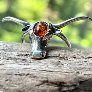 Authentic Baltic Amber Longhorn Ring | sz 10